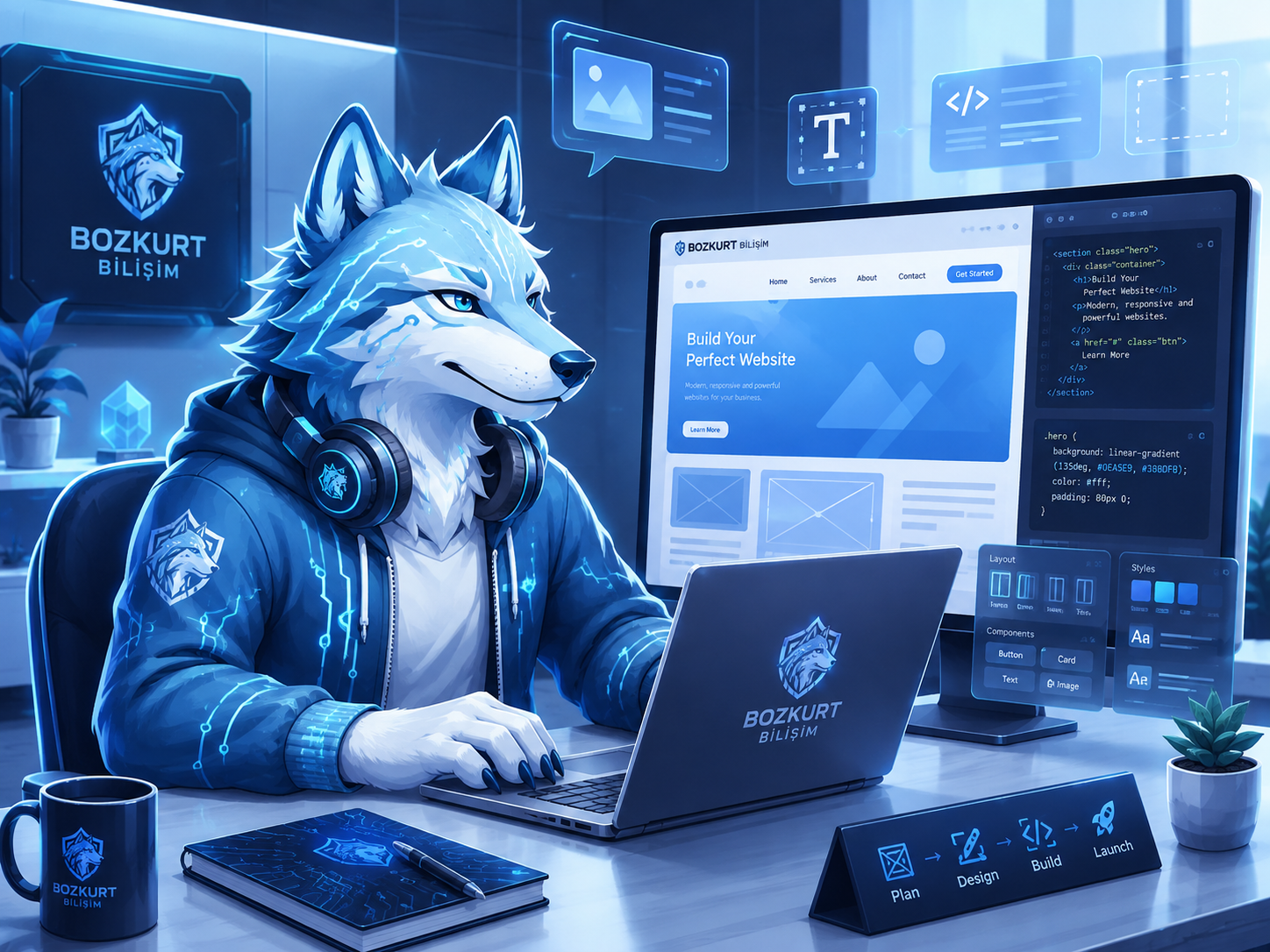 Web sitesi geliştiren Bozkurt Bilişim maskotu